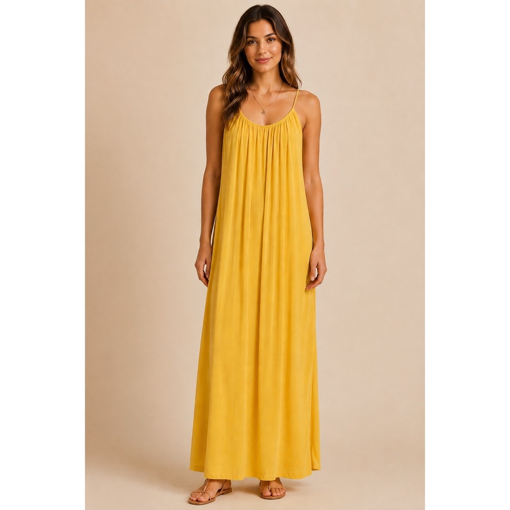 Knot Sisters Maxi Dress Women S Yellow Flowy Slit Boho Summer Lagenlook Resort